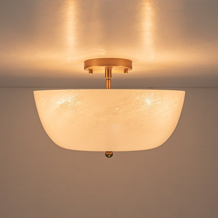 LightFixturesUSA - French 3 - Light White Clouded Glass Round Semi Flush Mount - Ceiling Light - Brass - 