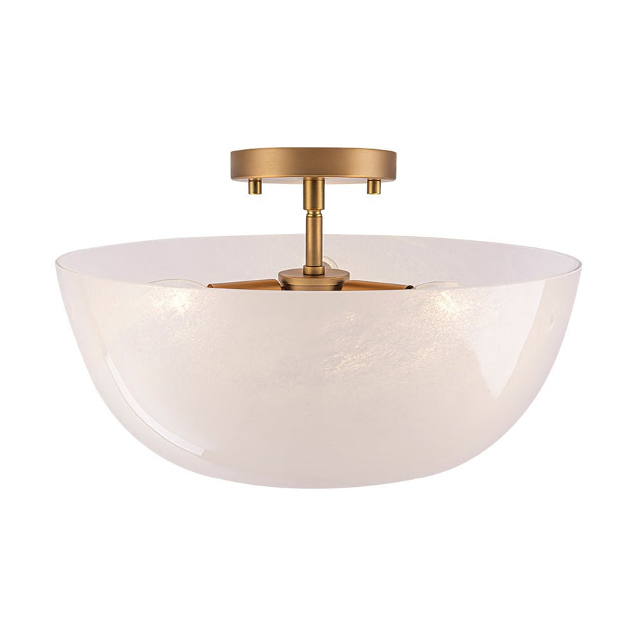 LightFixturesUSA - French 3 - Light White Clouded Glass Round Semi Flush Mount - Ceiling Light - Brass - 