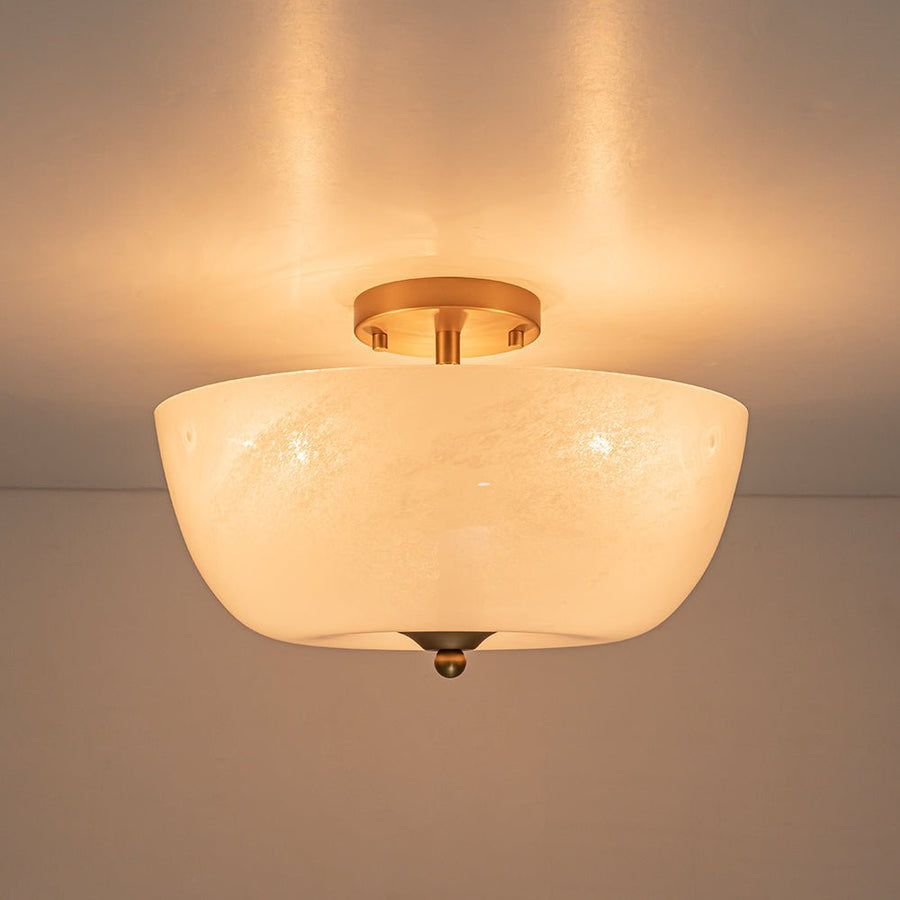 LightFixturesUSA - French 3 - Light White Clouded Glass Round Semi Flush Mount - Ceiling Light - Brass - 