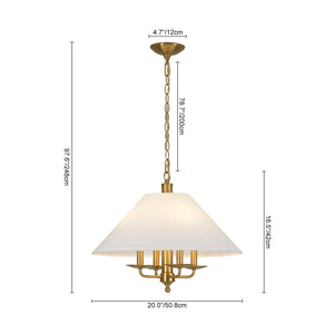 LightFixturesUSA-French 4-Light Candle Style Fabric Conical Cage Pendant-Chandelier-20 in-