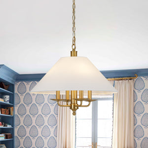 LightFixturesUSA-French 4-Light Candle Style Fabric Conical Cage Pendant-Chandelier-20 in-