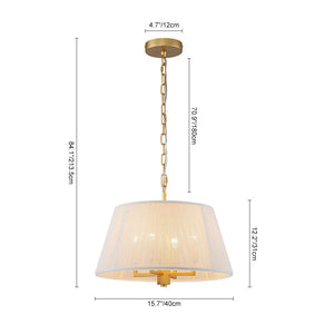 LightFixturesUSA - French 4 - Light Candle Woven Beige Thread Drum Cage Pendant - Chandelier - 15.7 in (Pre - Order) - 