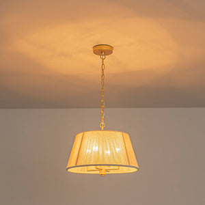 LightFixturesUSA - French 4 - Light Candle Woven Beige Thread Drum Cage Pendant - Chandelier - 15.7 in (Pre - Order) - 