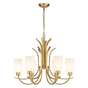 LightFixturesUSA-French 6-Light Frosted Glass Shade Scrolling Chandelier-Chandelier-Brass-