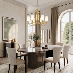 LightFixturesUSA-French 6-Light Frosted Glass Shade Scrolling Chandelier-Chandelier-Brass-