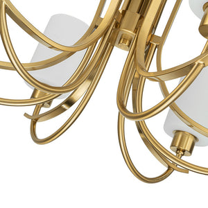 LightFixturesUSA-French 6-Light Frosted Glass Shade Scrolling Chandelier-Chandelier-Brass-