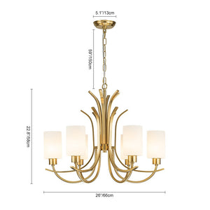 LightFixturesUSA-French 6-Light Frosted Glass Shade Scrolling Chandelier-Chandelier-Brass-