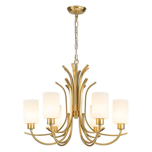 LightFixturesUSA-French 6-Light Frosted Glass Shade Scrolling Chandelier-Chandelier-Brass-