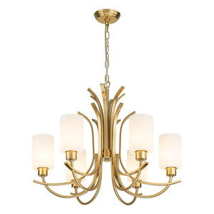LightFixturesUSA-French 6-Light Frosted Glass Shade Scrolling Chandelier-Chandelier-Brass-