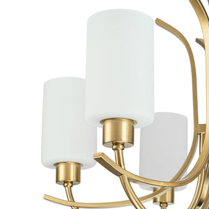 LightFixturesUSA-French 6-Light Frosted Glass Shade Scrolling Chandelier-Chandelier-Brass-