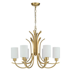 LightFixturesUSA-French 6-Light Frosted Glass Shade Scrolling Chandelier-Chandelier-Brass-