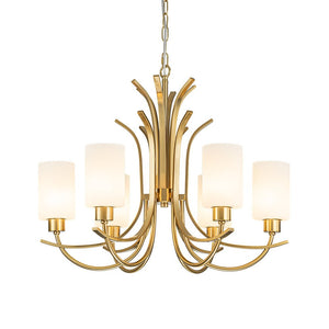LightFixturesUSA-French 6-Light Frosted Glass Shade Scrolling Chandelier-Chandelier-Brass-
