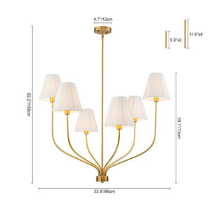 LightFixturesUSA-French 6-Light Tiered Fabric Cone Shade Candle Chandelier-Chandelier-Brass-