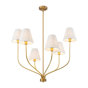LightFixturesUSA-French 6-Light Tiered Fabric Cone Shade Candle Chandelier-Chandelier-Brass-