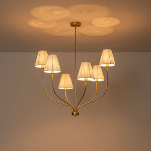 LightFixturesUSA-French 6-Light Tiered Fabric Cone Shade Candle Chandelier-Chandelier-Brass-
