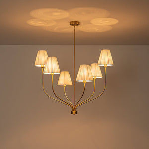 LightFixturesUSA-French 6-Light Tiered Fabric Cone Shade Candle Chandelier-Chandelier-Brass-