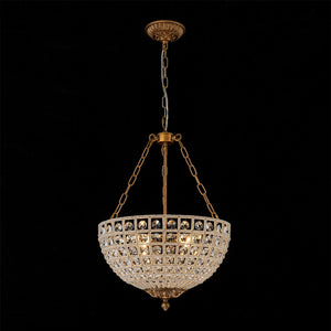 LightFixturesUSA-French Antique Brass Bronze Crystal Round Cage Chandelier-Ceiling Light-18 in-