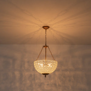 LightFixturesUSA-French Antique Brass Bronze Crystal Round Cage Chandelier-Ceiling Light-18 in-