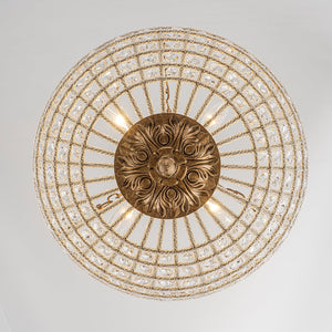 LightFixturesUSA-French Antique Brass Bronze Crystal Round Cage Chandelier-Ceiling Light-18 in-
