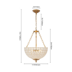 LightFixturesUSA-French Antique Brass Bronze Crystal Round Cage Chandelier-Ceiling Light-18 in-