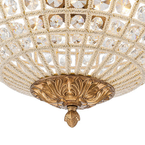 LightFixturesUSA-French Antique Brass Bronze Crystal Round Cage Chandelier-Ceiling Light-18 in-