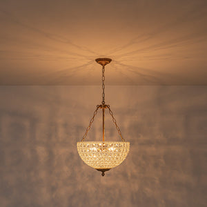 LightFixturesUSA-French Antique Brass Bronze Crystal Round Cage Chandelier-Ceiling Light-18 in-