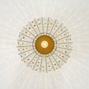 LightFixturesUSA-French Antique Brass Crystal Accented Lantern Semi Flush Mount-Ceiling Light-12.2 in-