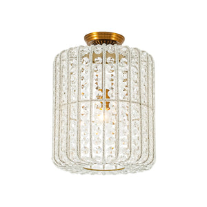 LightFixturesUSA-French Antique Brass Crystal Accented Lantern Semi Flush Mount-Ceiling Light-12.2 in-