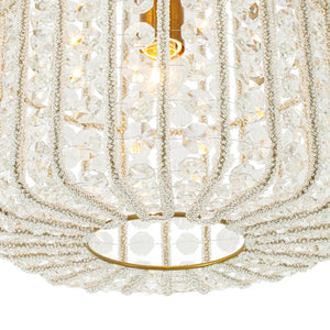 LightFixturesUSA-French Antique Brass Crystal Accented Lantern Semi Flush Mount-Ceiling Light-12.2 in-
