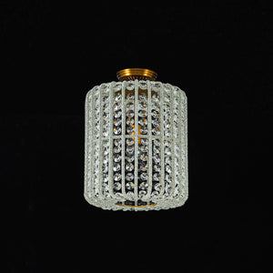 LightFixturesUSA-French Antique Brass Crystal Accented Lantern Semi Flush Mount-Ceiling Light-12.2 in-