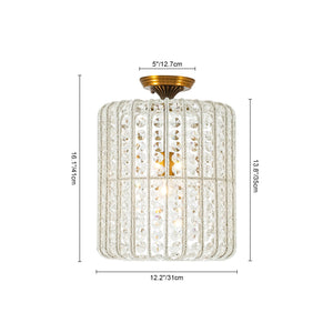 LightFixturesUSA-French Antique Brass Crystal Accented Lantern Semi Flush Mount-Ceiling Light-12.2 in-
