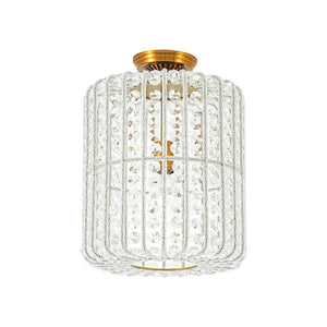 LightFixturesUSA-French Antique Brass Crystal Accented Lantern Semi Flush Mount-Ceiling Light-12.2 in-