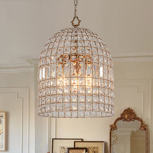 LightFixturesUSA-French Antique Brass Crystal Cage Chandelier-Chandelier-M/3-Lt-