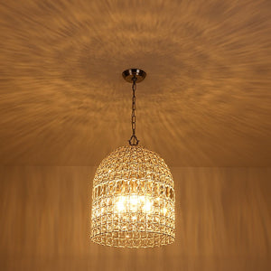 LightFixturesUSA - French Antique Brass Crystal Cage Chandelier - Chandelier - M/Nickel - 