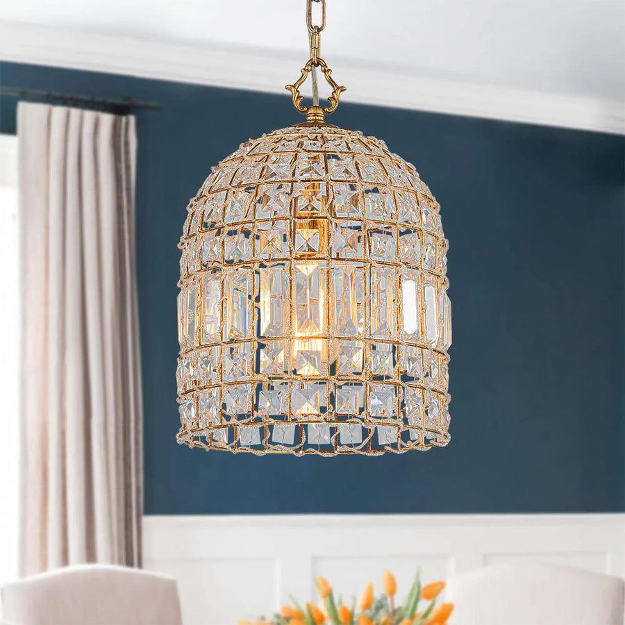 LightFixturesUSA - French Antique Brass Crystal Cage Chandelier - Chandelier - S/1 - Lt - 