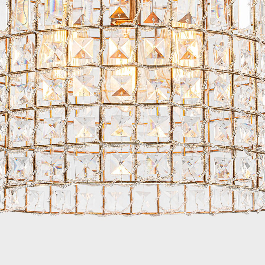 LightFixturesUSA-French Antique Brass Crystal Cage Chandelier-Chandelier-S/1-Lt-