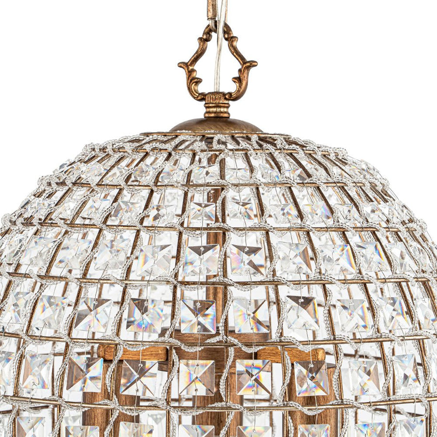 LightFixturesUSA-French Antique Brass Crystal Cage Chandelier-Chandelier-S/1-Lt-