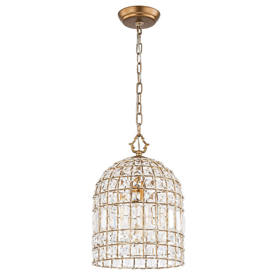 LightFixturesUSA-French Antique Brass Crystal Cage Chandelier-Chandelier-S/1-Lt-