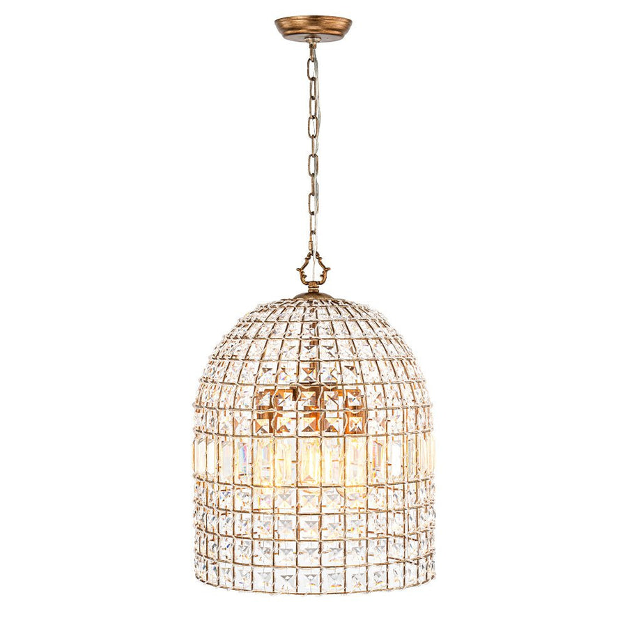 LightFixturesUSA-French Antique Brass Crystal Cage Chandelier-Chandelier-S/1-Lt-