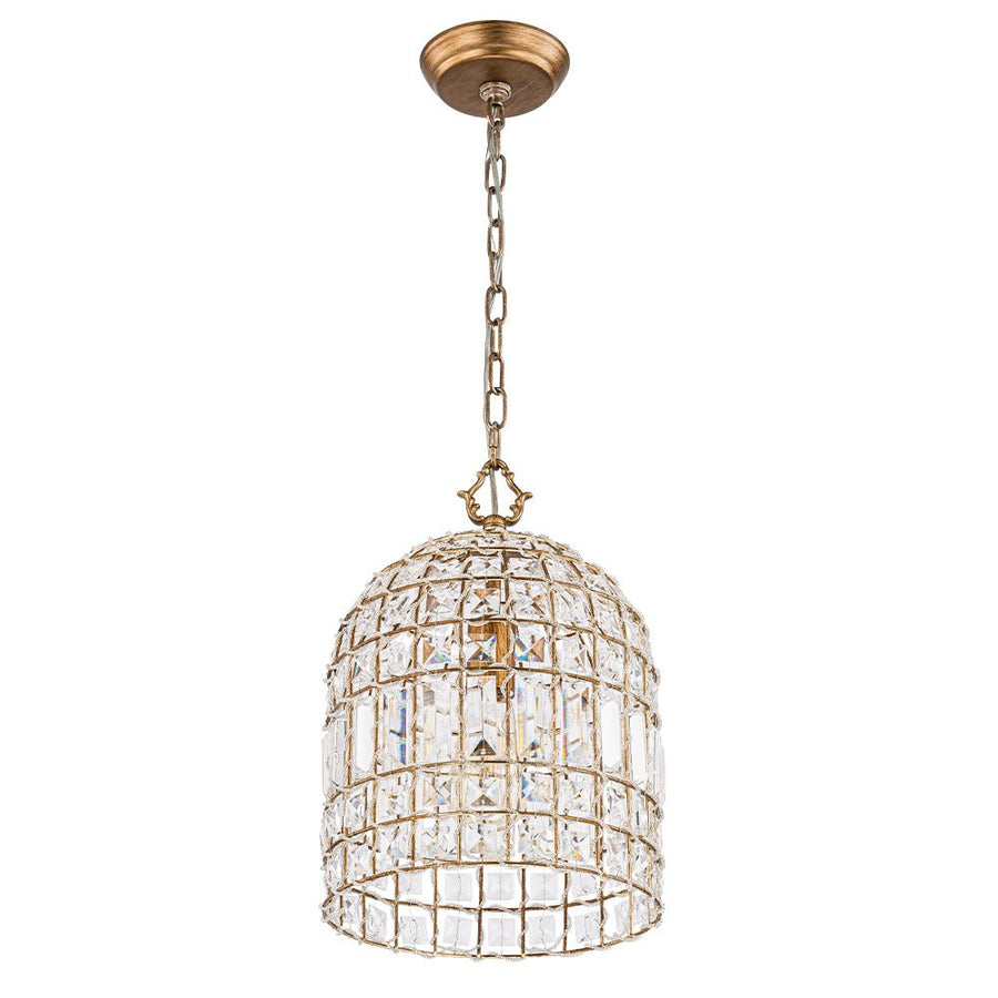 LightFixturesUSA-French Antique Brass Crystal Cage Chandelier-Chandelier-S/1-Lt-