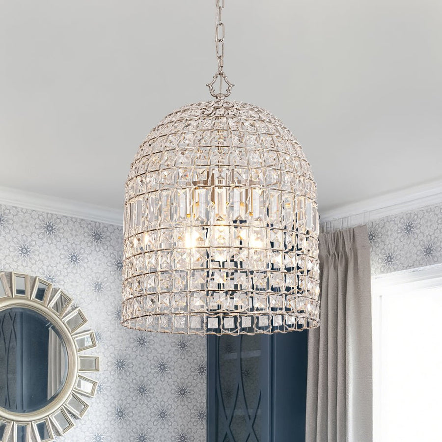 LightFixturesUSA - French Antique Brass Crystal Cage Chandelier - Chandelier - S/Nickel - 