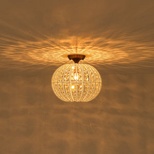 LightFixturesUSA-French Antique Brass Crystal Globe Cage Semi Flush Mount-Ceiling Light-Lattice Cage-