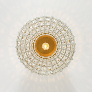 LightFixturesUSA-French Antique Brass Crystal Globe Cage Semi Flush Mount-Ceiling Light-Lattice Cage-