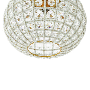 LightFixturesUSA-French Antique Brass Crystal Globe Cage Semi Flush Mount-Ceiling Light-Lattice Cage-