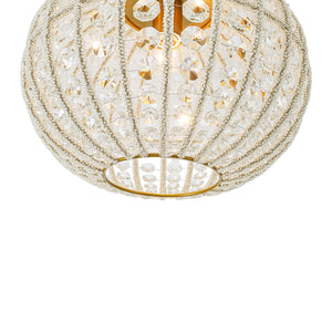 LightFixturesUSA-French Antique Brass Crystal Globe Cage Semi Flush Mount-Ceiling Light-Lattice Cage-