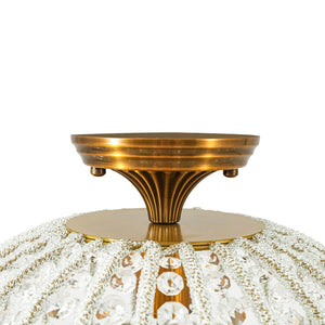 LightFixturesUSA-French Antique Brass Crystal Globe Cage Semi Flush Mount-Ceiling Light-Lattice Cage-