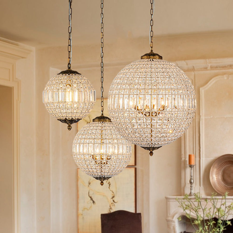 LightFixturesUSA - French Antique Brass Crystal Globe Chandelier - Chandelier - L / 5 - Lt - 