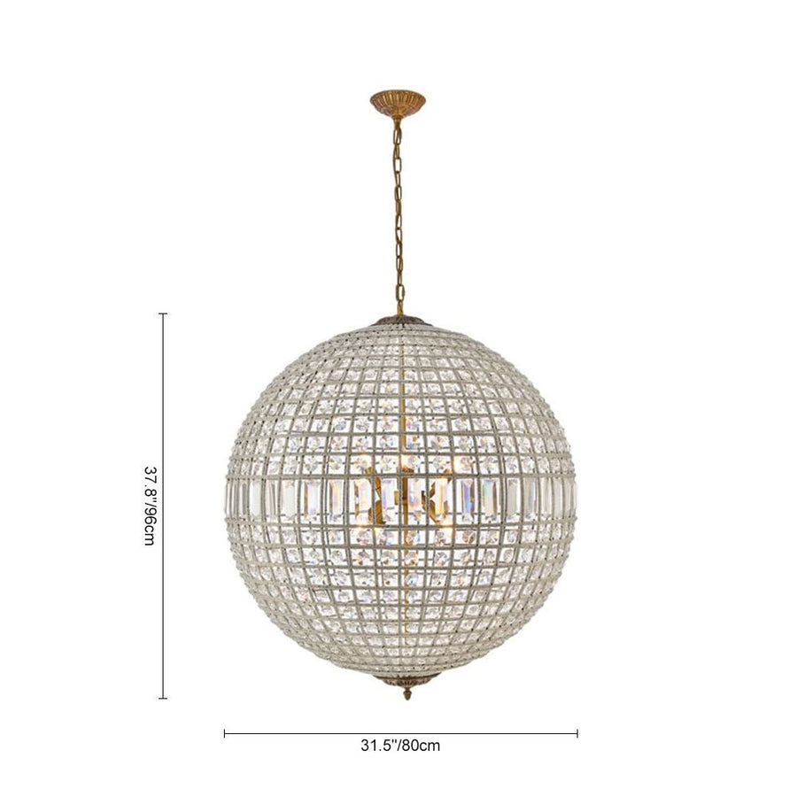 LightFixturesUSA - French Antique Brass Crystal Globe Chandelier - Chandelier - M / 3 - Lt - 