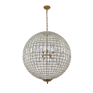 LightFixturesUSA - French Antique Brass Crystal Globe Chandelier - Chandelier - M / 3 - Lt - 