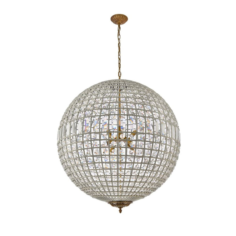 LightFixturesUSA - French Antique Brass Crystal Globe Chandelier - Chandelier - M / 3 - Lt - 